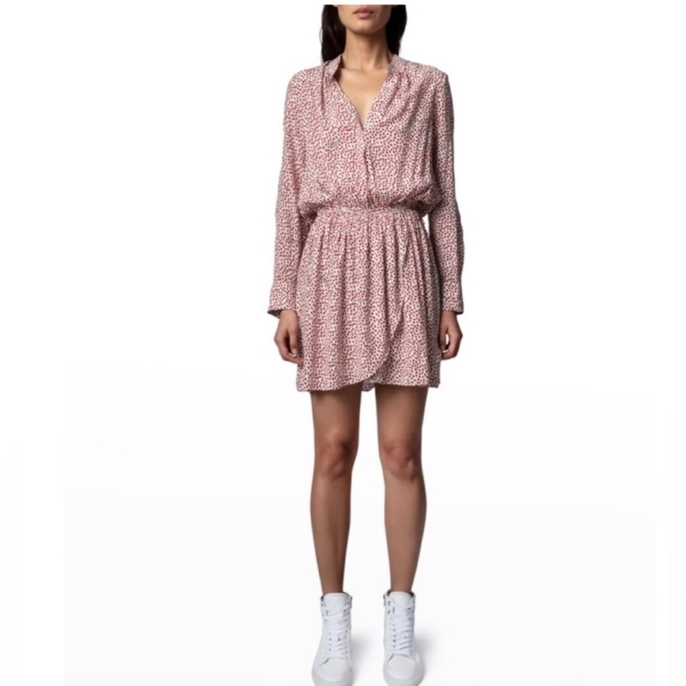 Zadig & Voltaire Pink Hearts Long Sleeve Shirt Dress